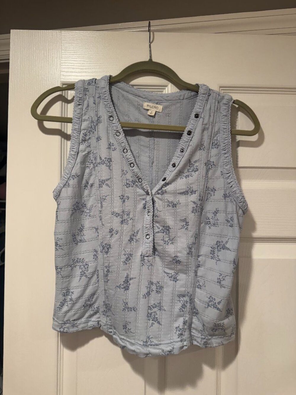 Anthropologie Pilcro Celestial Blue Floral Pointelle Tank Top